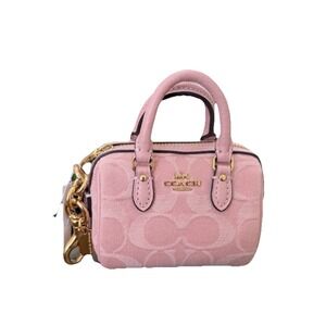NWT Coach Mini Rowan Bag Charm In Signature Denim Gold/Light Pink CEU38